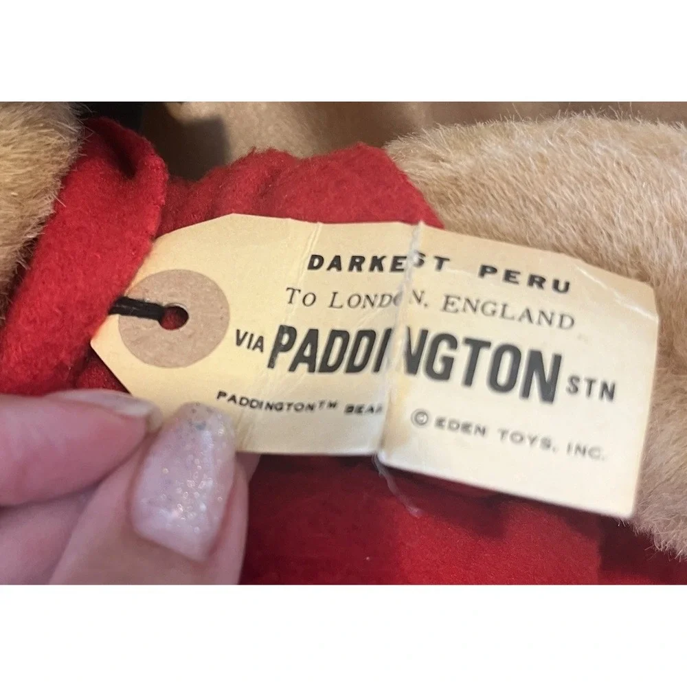 VTG Eden Toys Paddington Bear Plush Red Coat Darkest Peru Tag Stuffed Animal 16